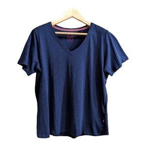 Joules Celina Tee Women's 14 French Navy V Neck Top Curve Hem Short Sleeve Shirt